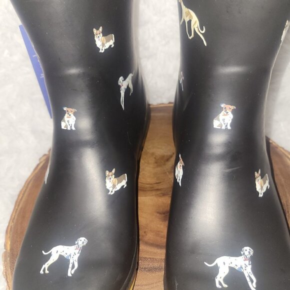 NWOB Joules Women's Molly Welly Boot Black Size 11 Dog Pattern - Picture 3 of 10